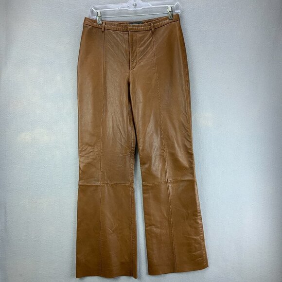 Vintage Y2K Banana Republic Leather Pants Womens 6 x 31 Bootcut Brown Lined Soft - Picture 1 of 15